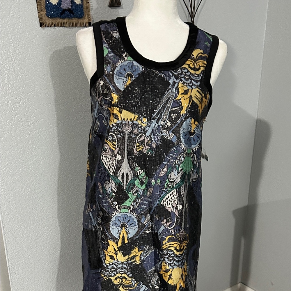 Custo Barcelona Graphic Mini Dress Silk & Sequins.